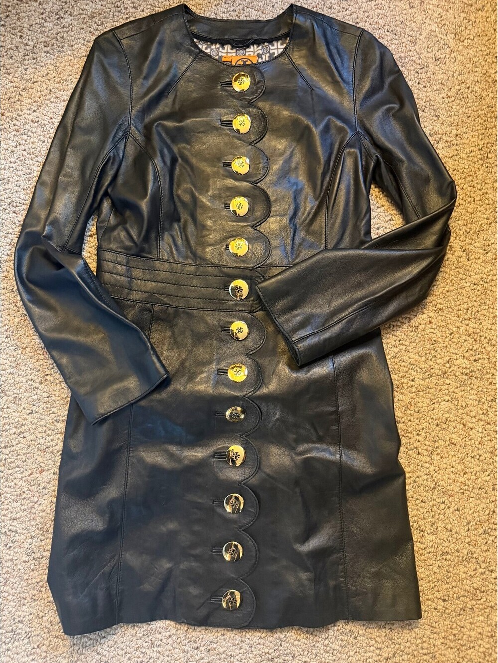 Tory Burch Cordelia black leather coat Size 6